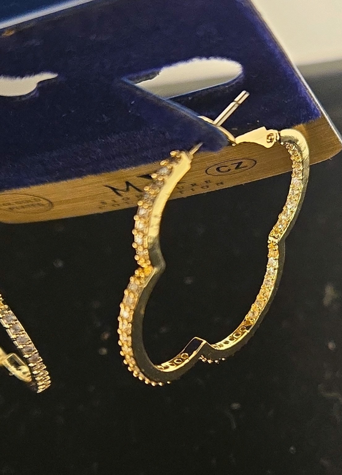 14K Gold Plated Clear CZ Pavé Clover Hoop Earrings Leverback Closure