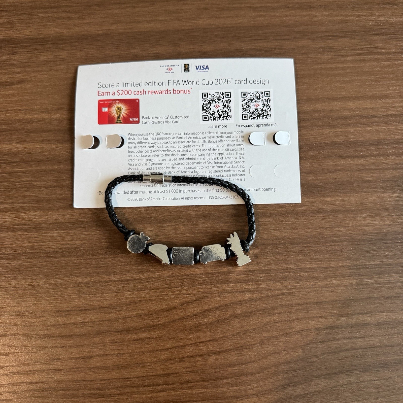 New 2026 FIFA World Cup Bank of America Charm Bracelet Sz L 9″ NJ NYC 07/05/26
