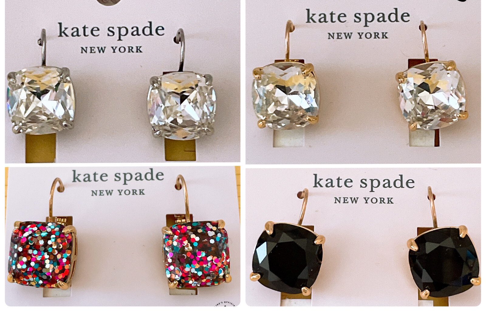 Kate Spade Square Drop Leverback Earrings, Choose : Clear, Glitter-multi, Black