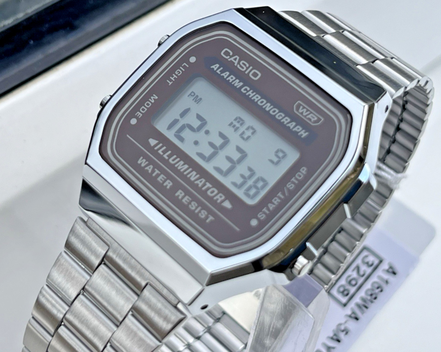 CASIO VINTAGE A168WA-5AYDF UNISEX SILVER DIGITAL BROWN DIAL RETRO WATCH *NEW*