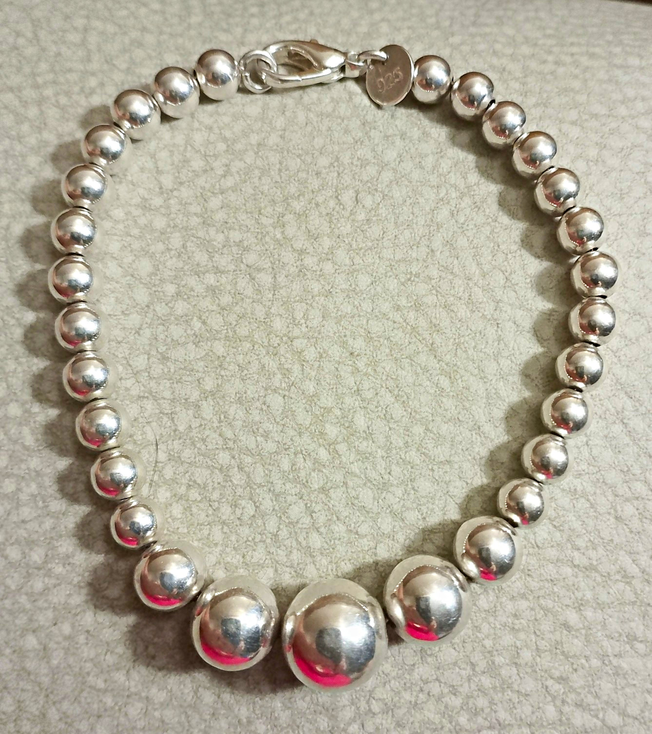 925 Sterling Silver Beaded Ball Chain Bracelet Lobster Clasp Signed No Stone