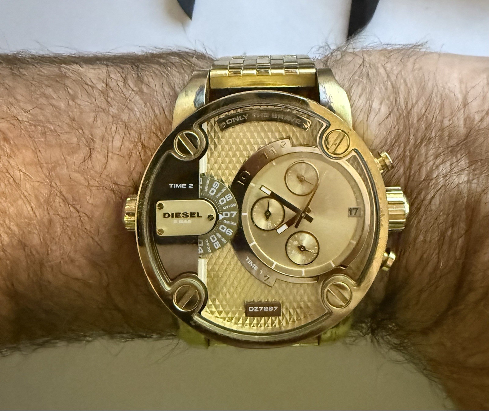 Diesel Little Daddy DZ7287 Oversized Chronograph Gold 51mm Dual Time +Links