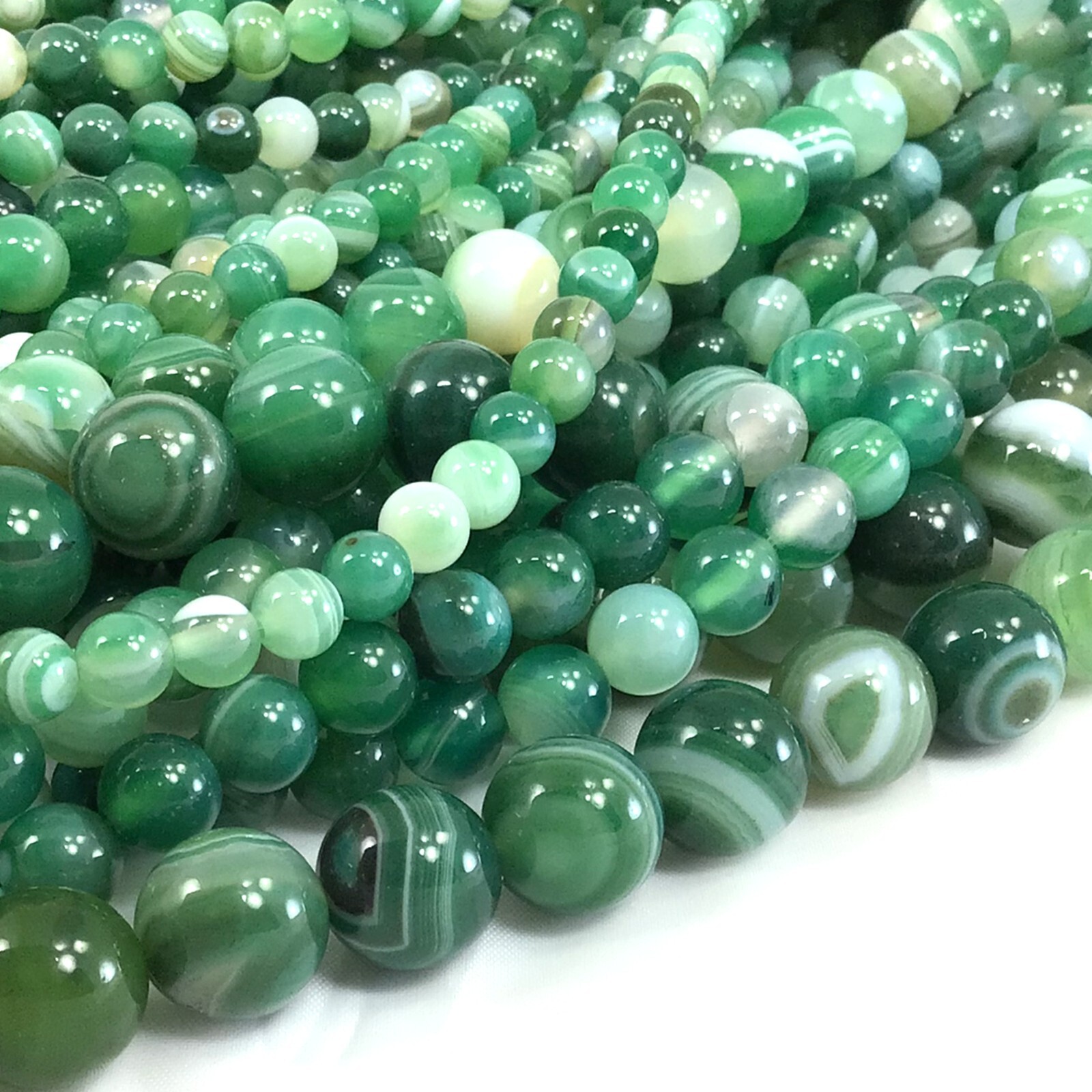 Gemstone Natural Evergreen Green Stripe Agate Round Loose Bead 15 Jewelry Making