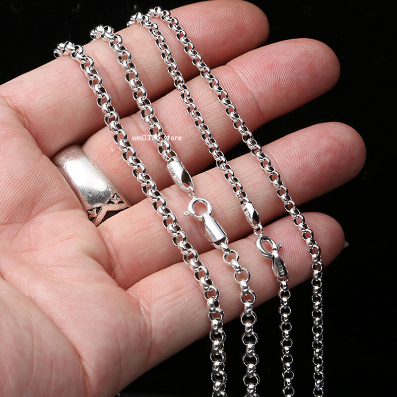 Real S925 Sterling Silver Necklace Women Men 3mm/4mm Rolo Chain Link 18 to 31inL