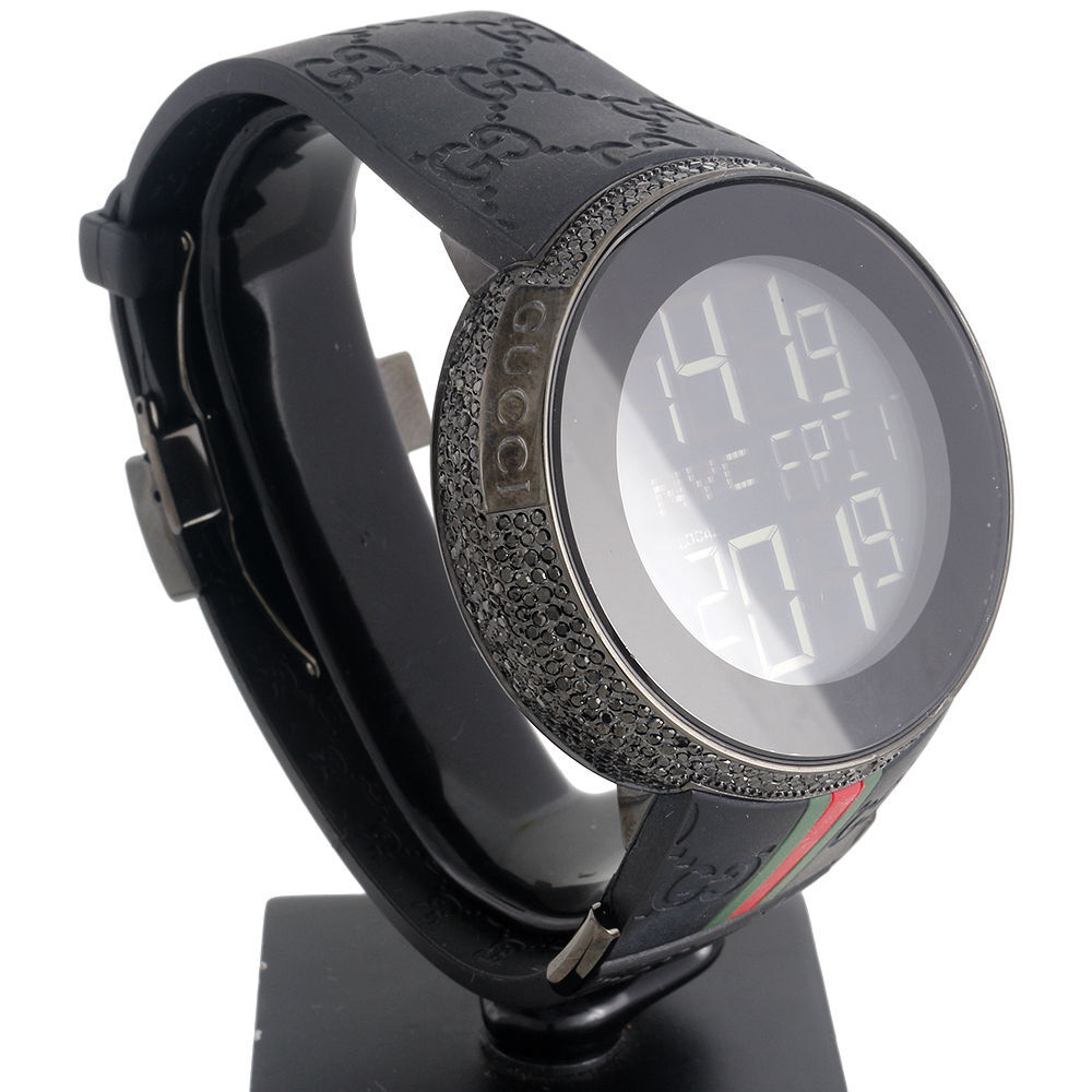 New Mens Custom Black Full Digital I Gucci YA114207 Black Diamond Watch 2.50 CT.