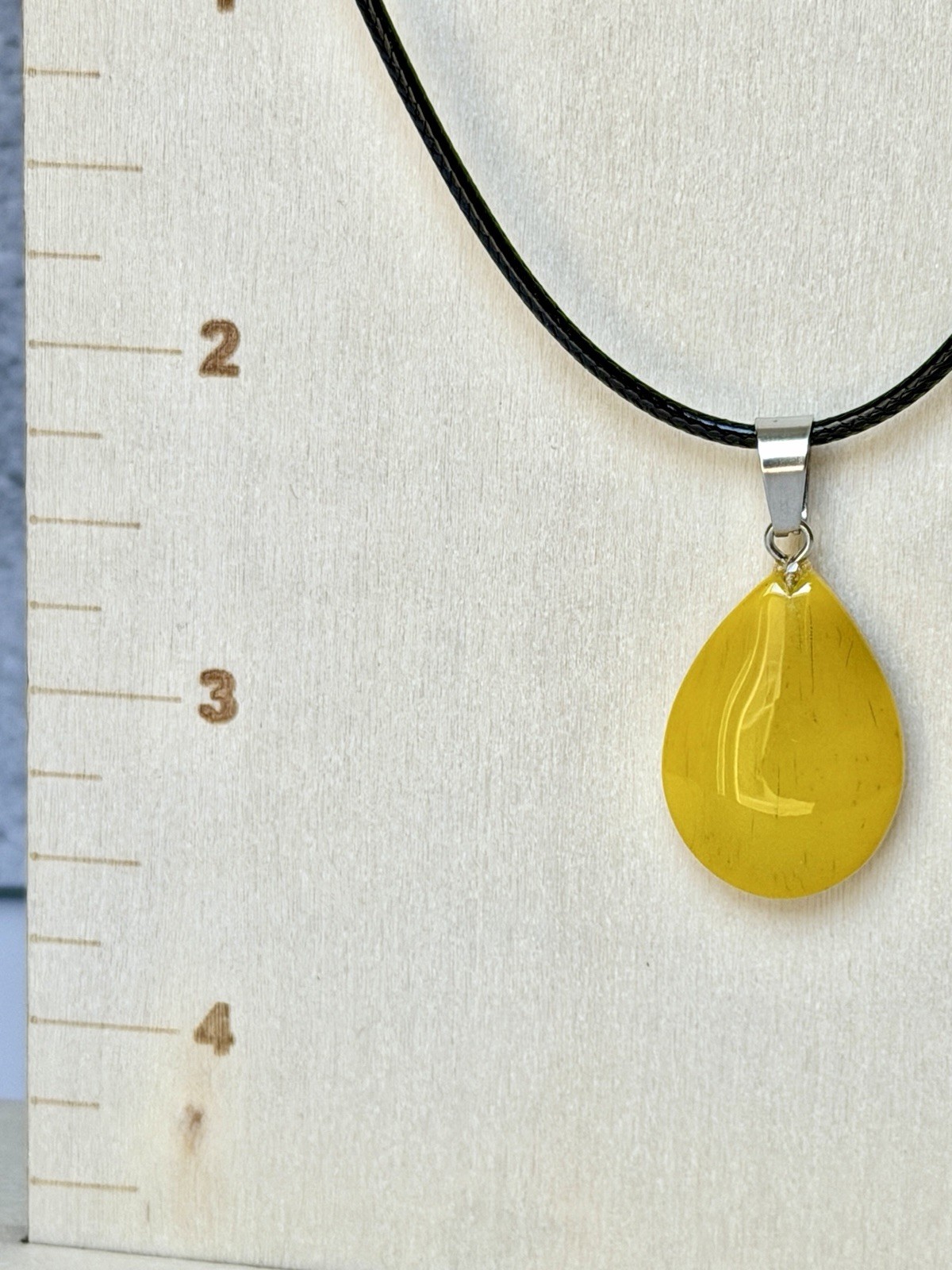 Mustard Yellow Jasper Pendant Necklace 19in Black Cord Dark Academia Mid-Century