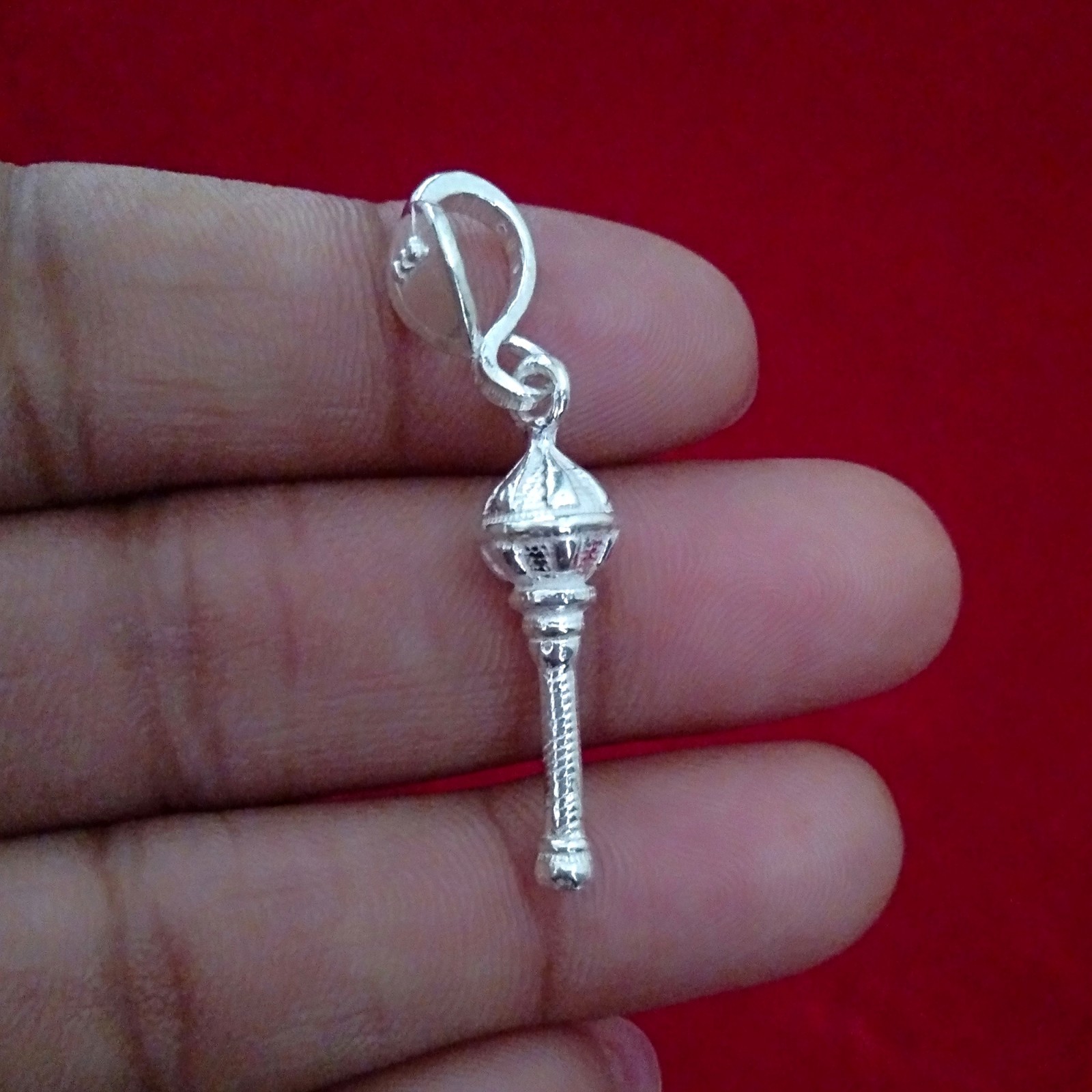 Solid 925 Sterling Silver Lord Hanuman Gada Mace Pendant Best Wishes Gifting