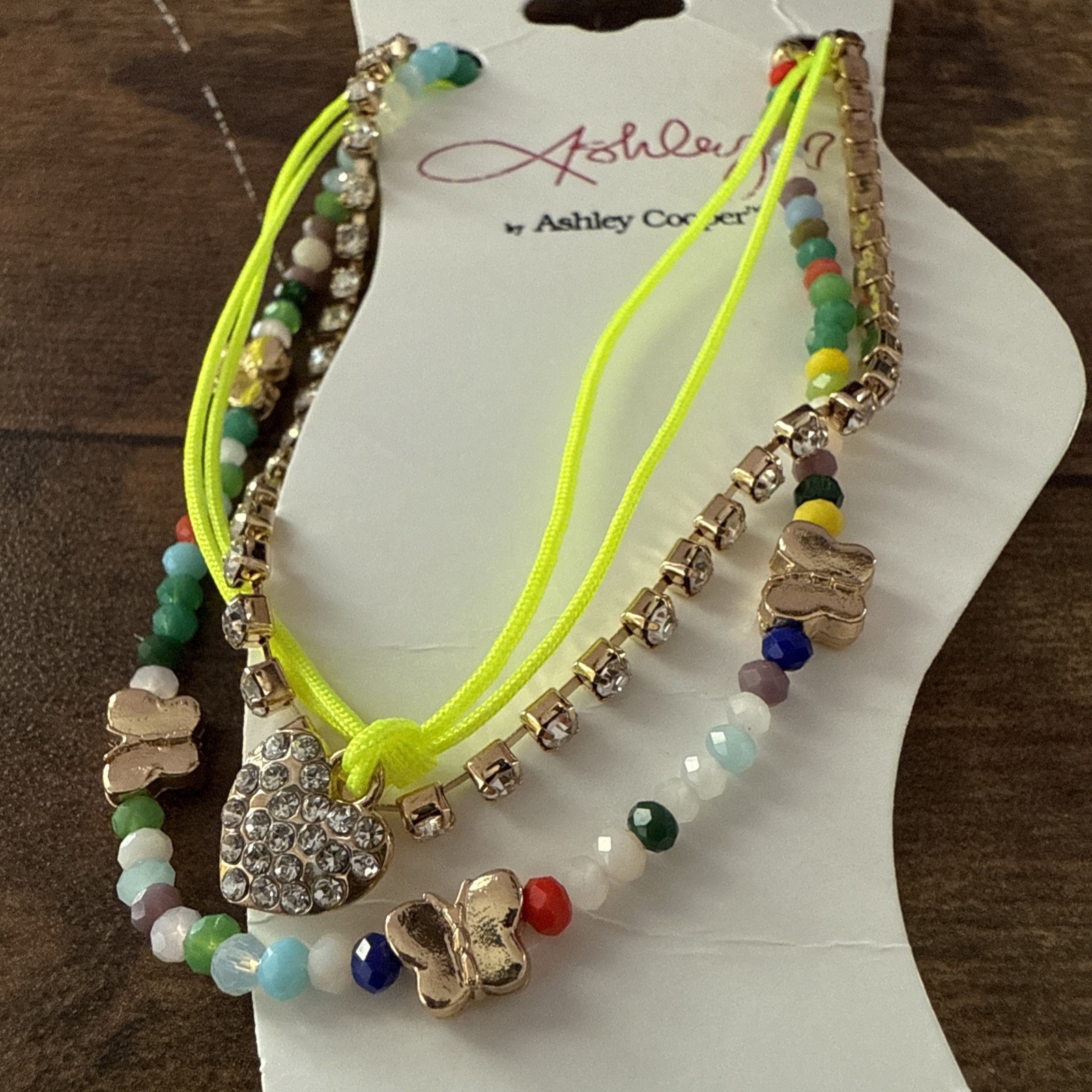 NEW Ashley Cooper 3 Pc Anklet Butterflies Colorful