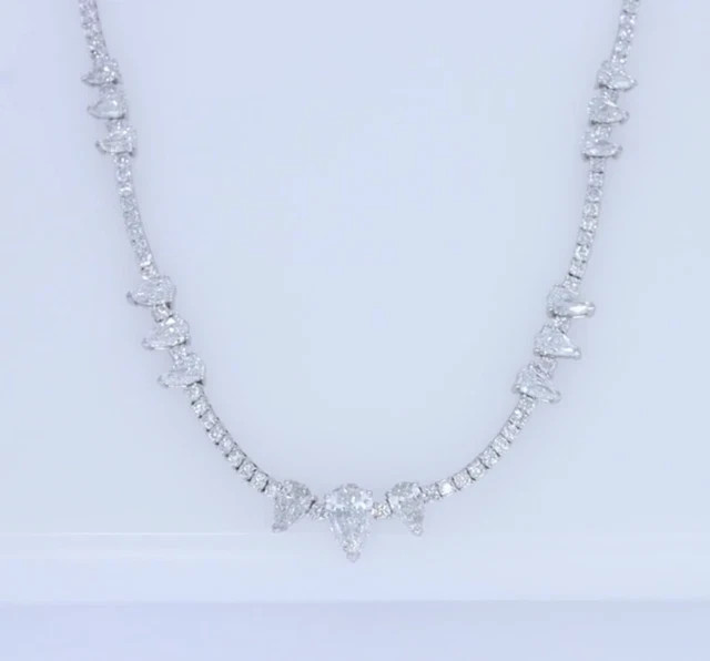 9.60 Ct Round & Pear Cut Moissanite Tennis Chain 18″ Necklace 14k WG Plated