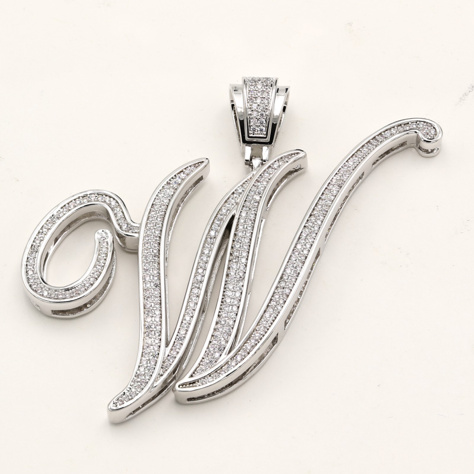 14K Gold Plated Cubic Zirconia Prong Pave Setting Man’s Initial Pendant