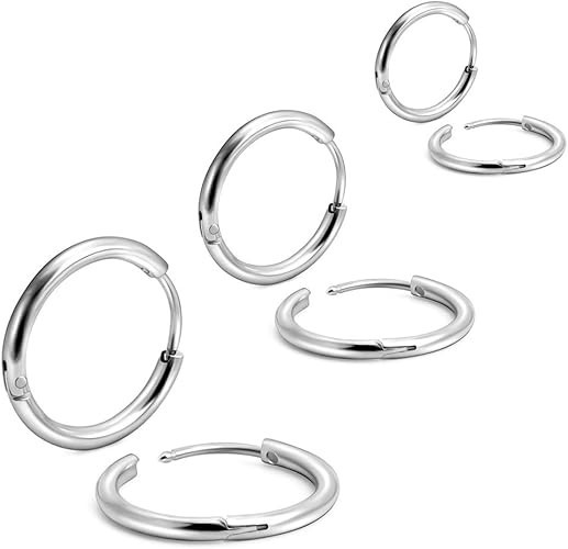 3 Pairs 20G Stainless Steel Hinged Hoop Earrings for Nose Cartilage Helix Tragus