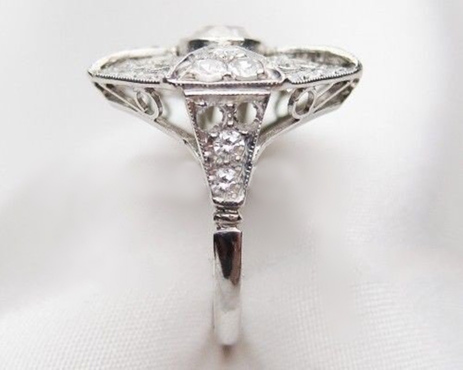 14K Gold Art Deco Old European Cut Lab Created Diamond Filigree Engagement Ring