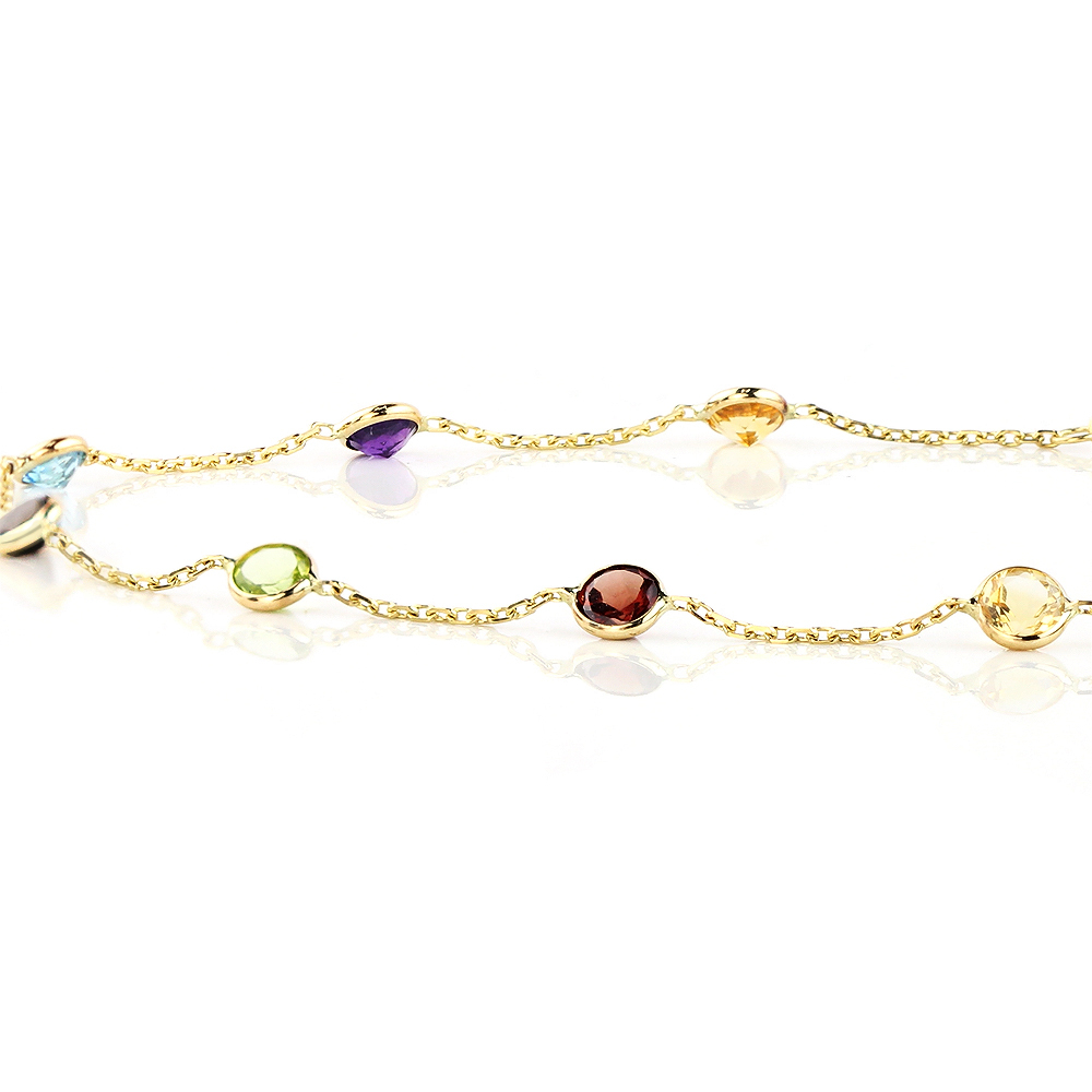 14K Yellow Gold Round Shaped Gemstone Anklet Bracelet 9.5 Inches