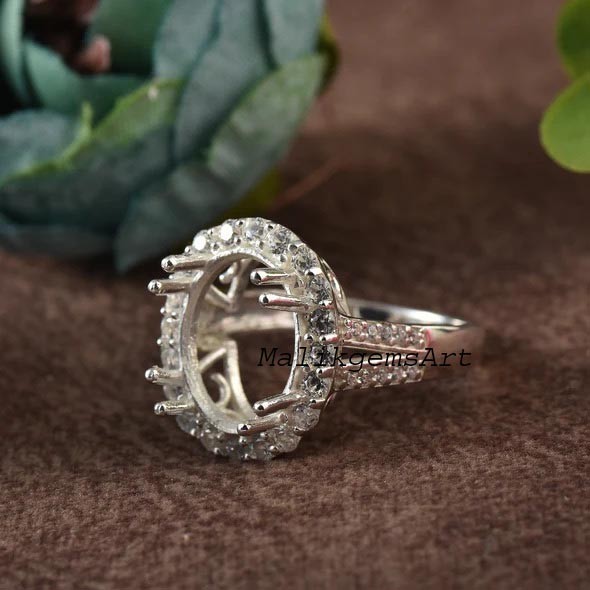 Oval Shape Semi Mount Ring 925 Sterling Silver CZ Setting Blank Stone Ring #554