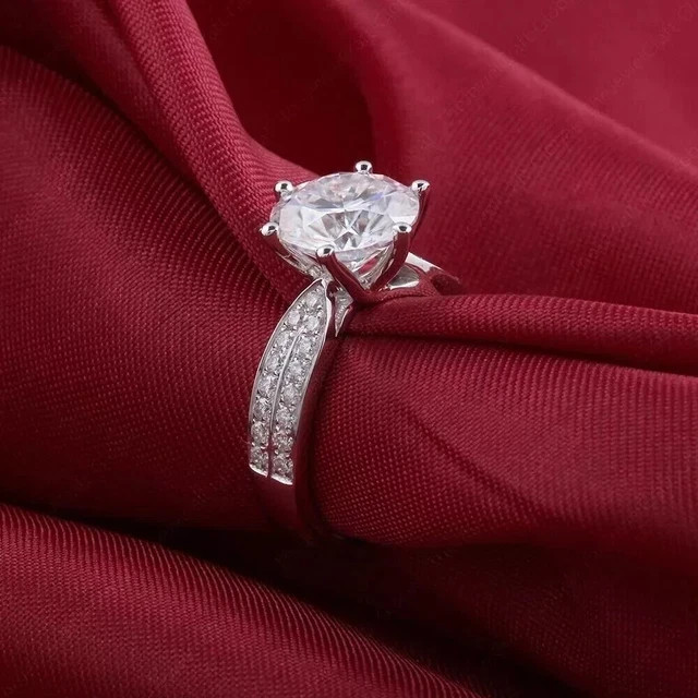 3Ct Round Cut Moissanite Women’s Solitaire Engagement Ring 14K White Gold Plated