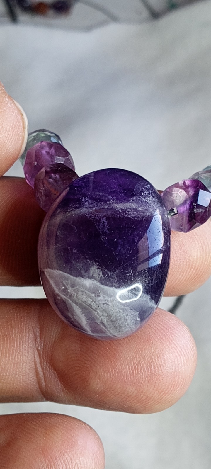 Amethyst Natural Stone With Flourite Beads Adjustable Neckalce.