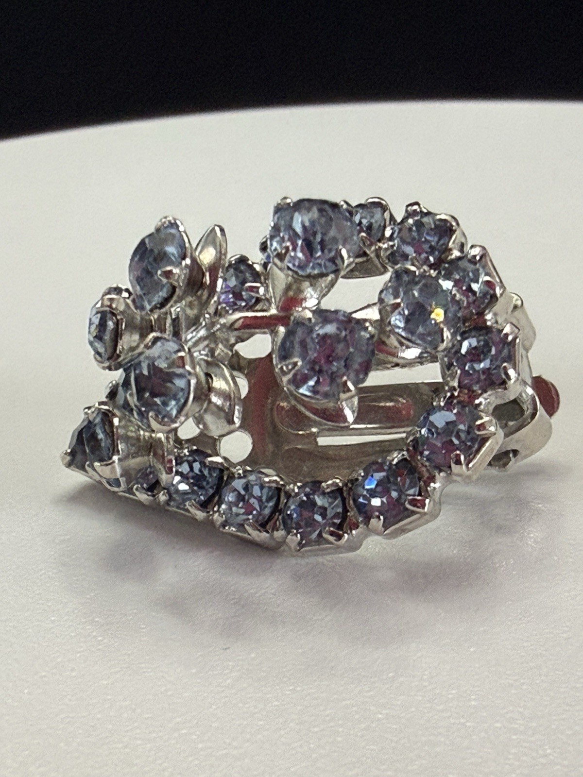 1950s Teardrop Shaped Blue Rhinestone Clip Earrings