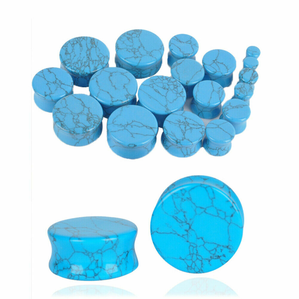 PAIR Organic Stone Ear Flesh Tunnels Plugs Ear Gauges Saddle Double Flare Gauge