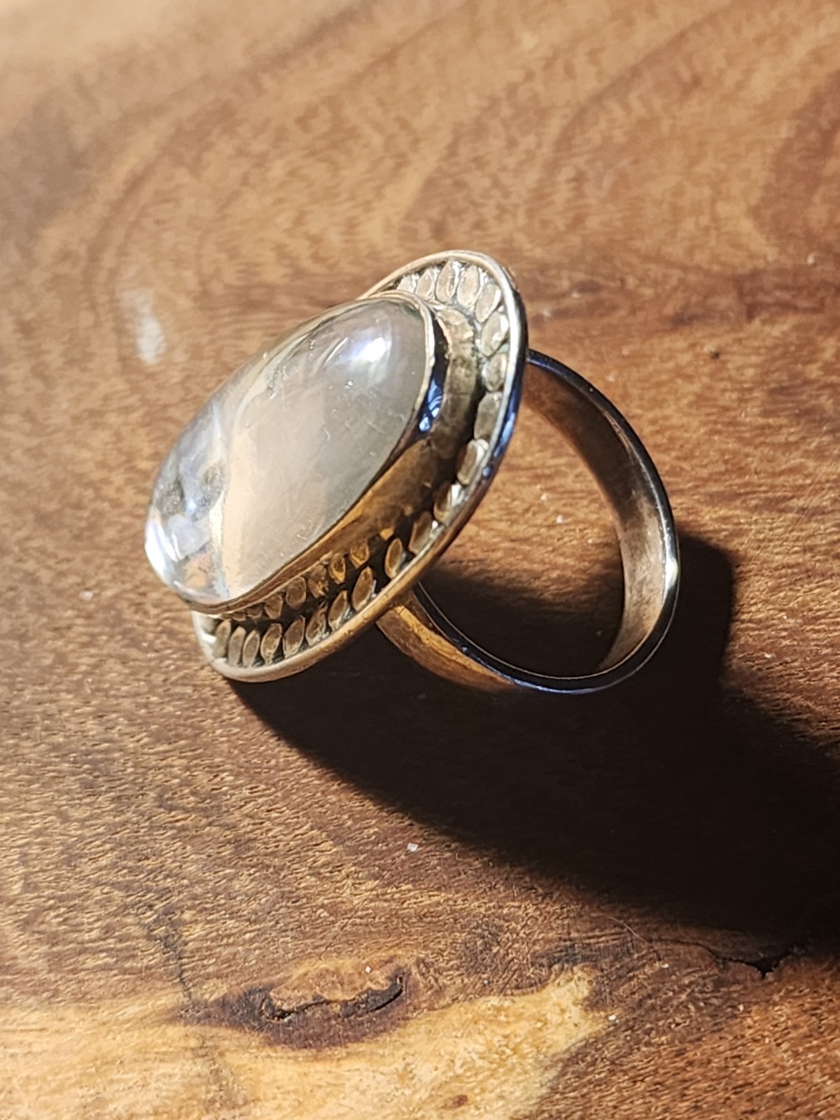 Vintage 925 Sterling Silver Abalone Quartz Doublet Statement Ring Size 7…