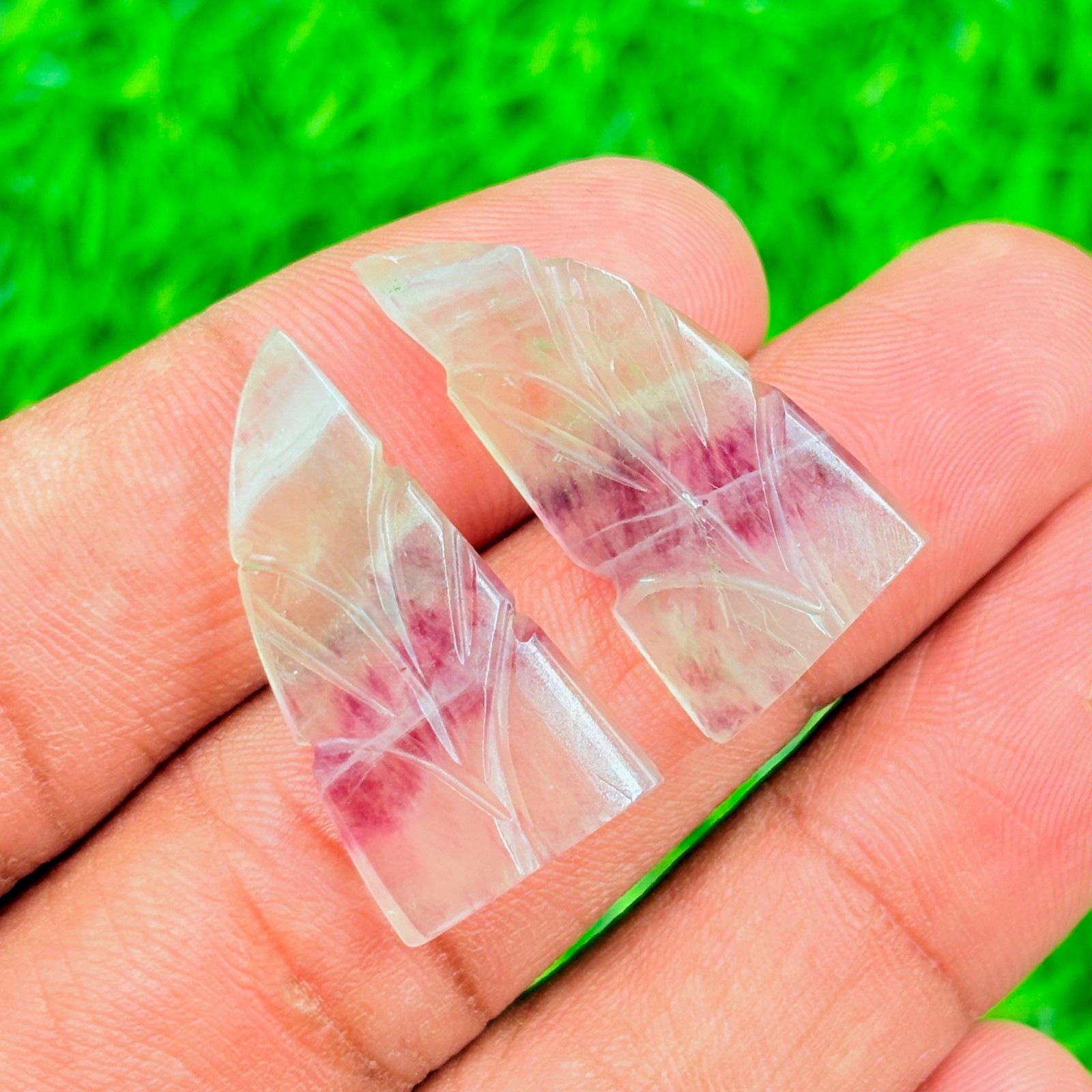 31 Carat Natural Fluorite Carved Pair Gemstone: Multi Fluorite Stone JF-66