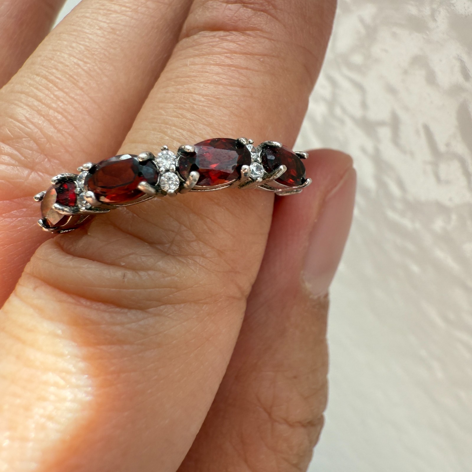 925 Sterling Silver Ring 5x3mm Natural Rhodolite Garnet Gemstone Zircon Beaded