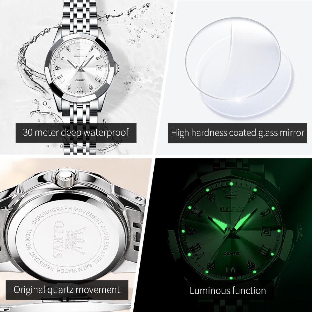 OLEVS Women Quartz Watch Date Display Luminous Waterproof Wristwatch