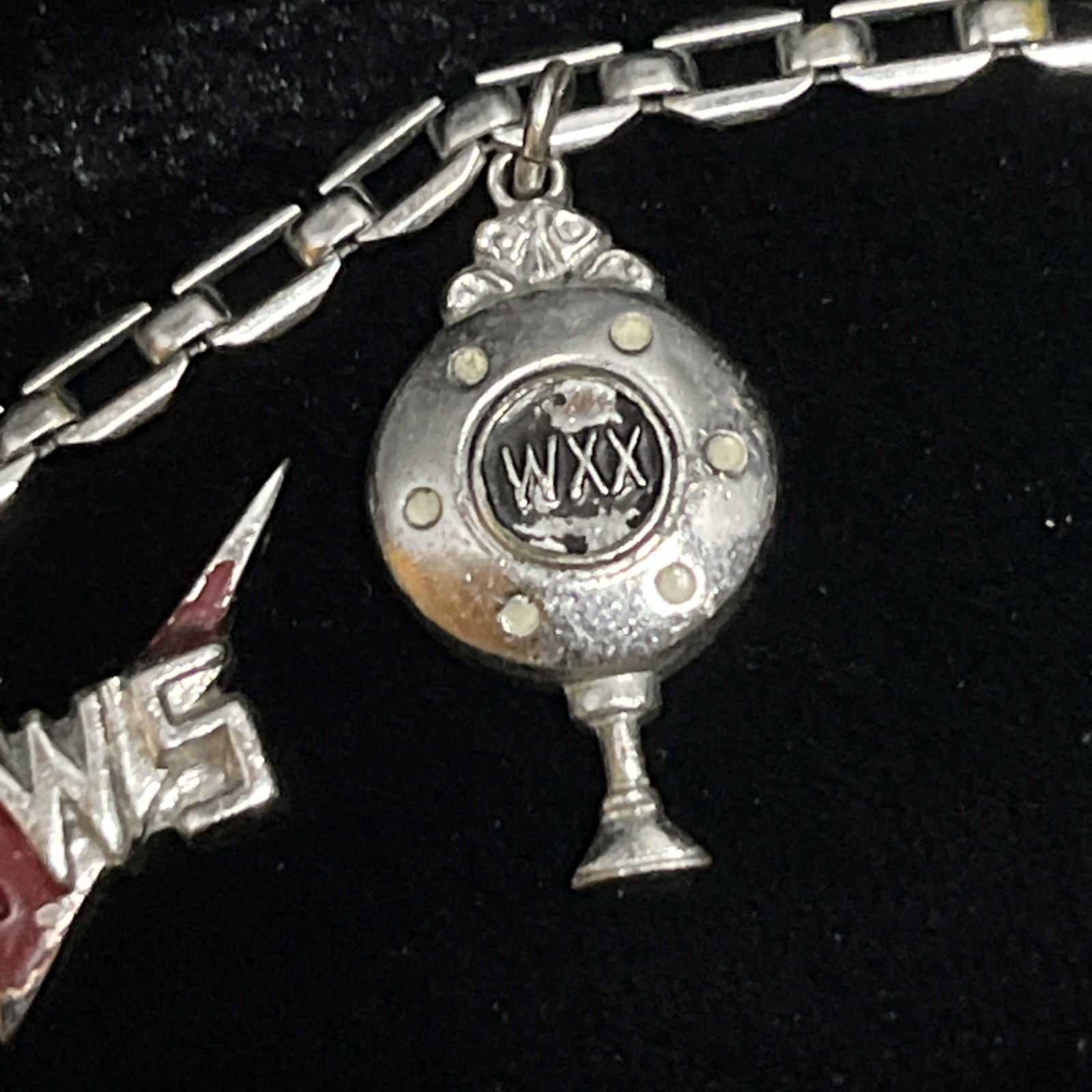 Silver Tone Drama Comedy Radio Music Themed Charm Bracelet Six Charms Vintage