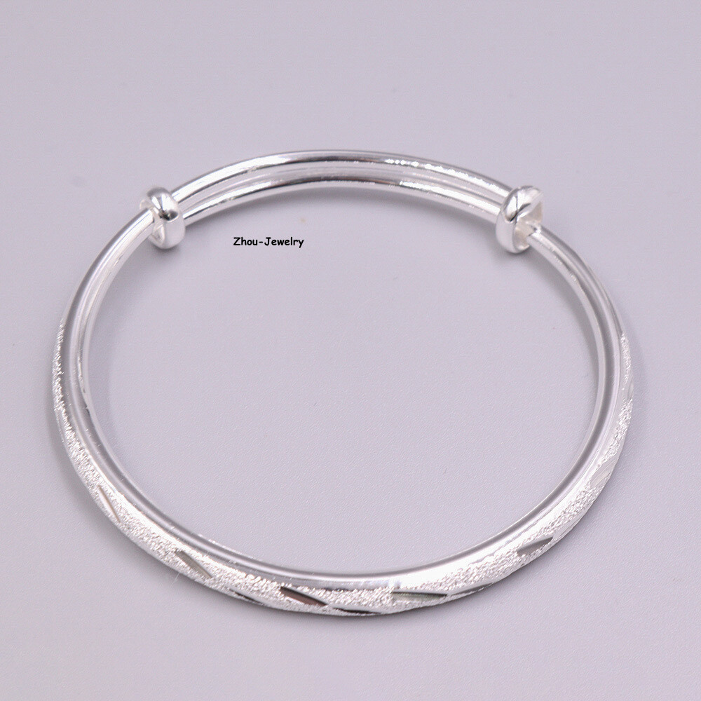 Real S999 Fine Silver 999 Women 4.8mm Full Star Figure Bangle 25-26g 56-62mm
