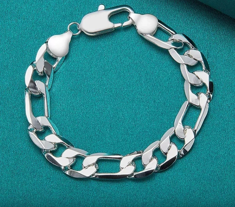 20cm Sterling Silver Bracelet Men 925 Side Chain Fashion Party Jewelry 8 inch