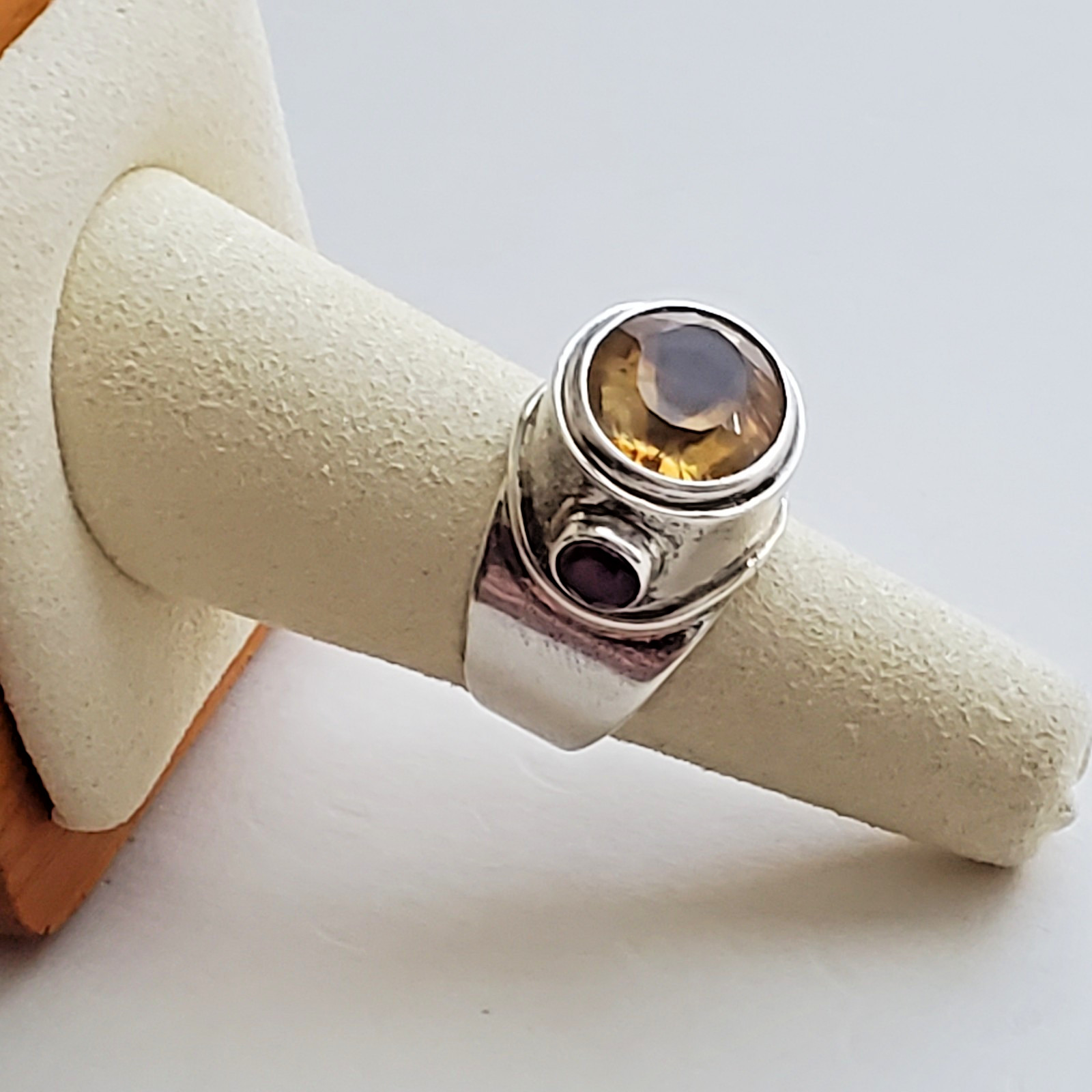 Unique Oval Citrine And Amethyst Sterling Silver 925 Wide Cocktail Ring Size 7