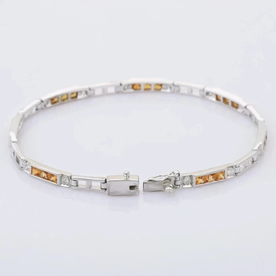 8Ct Princess Cut Simulated Citrine Wedding Tennis Bracelet 14K White Gold Plated