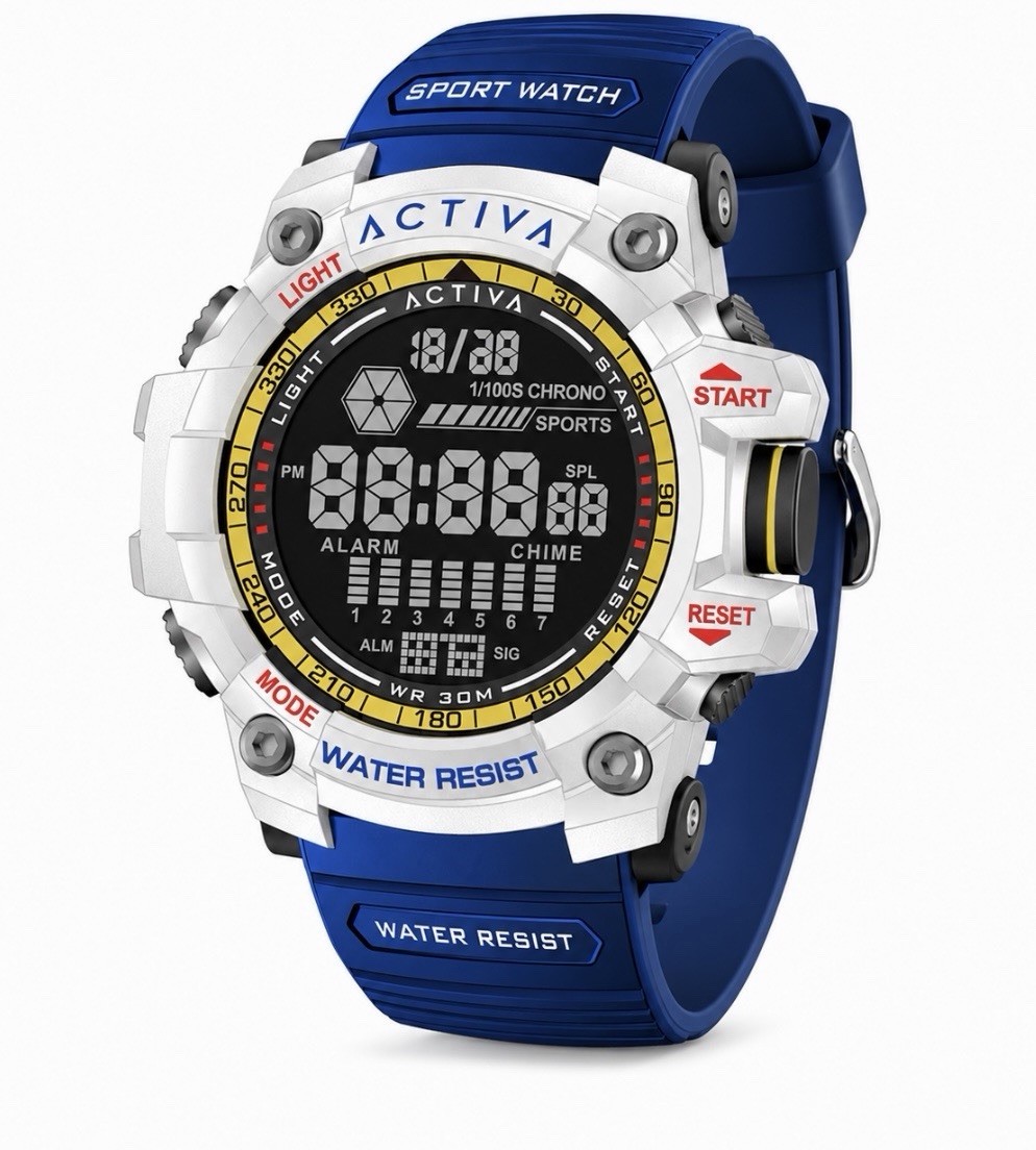 Activa ACW8020 Digital Sports Watch Blue Rubber Band 45mm 30m Box Manual