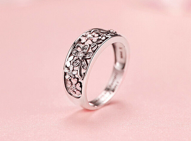NEW & CLASSY 925 Genuine Sterling Silver Flower Ring, Size 6, 7, 8 with Zircon