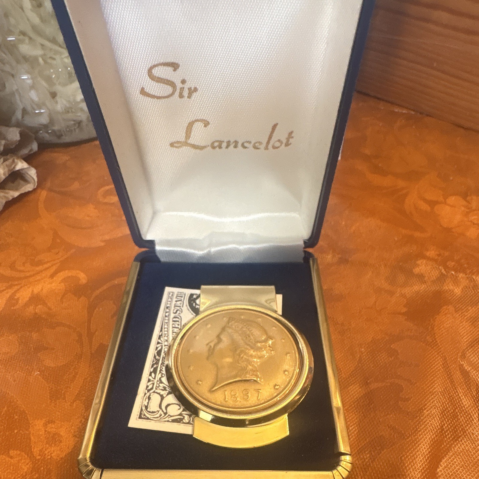 Sir Lancelot Coin Style Round Gold Plated Tie Clip Bar for Men