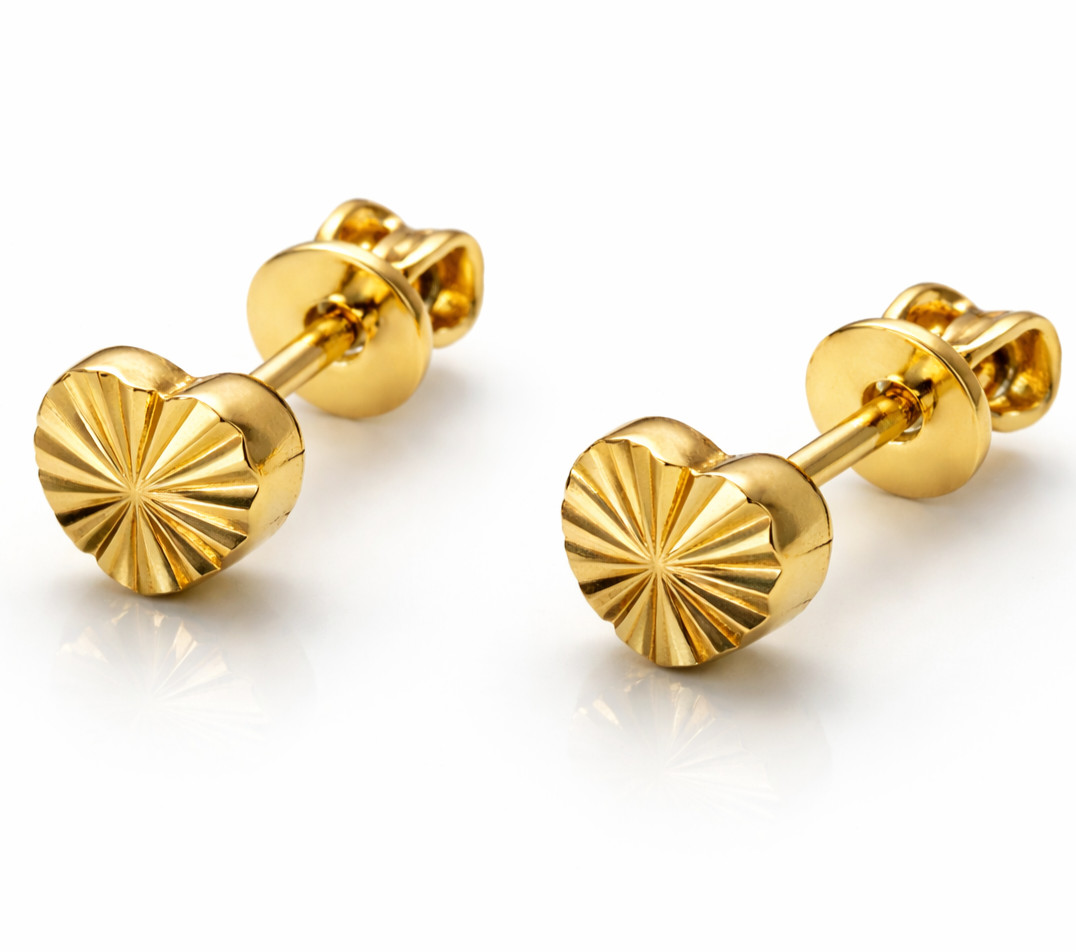 ReaI Italian 1/200 14K Yellow Gold Oro Overlay Heart Stud Earrings Women Ladies