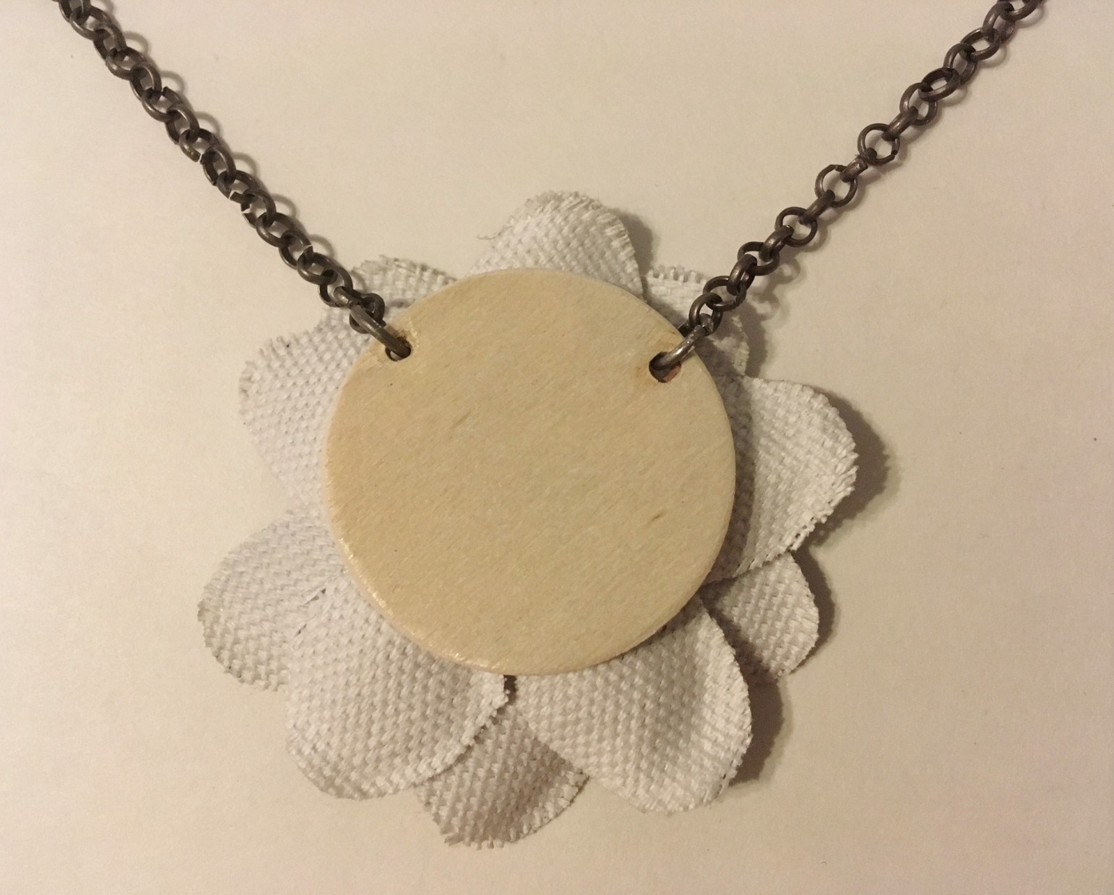 Flower Pendant Chain Necklace Unique Handmade Fabric Floral Pearl Gray Pink New