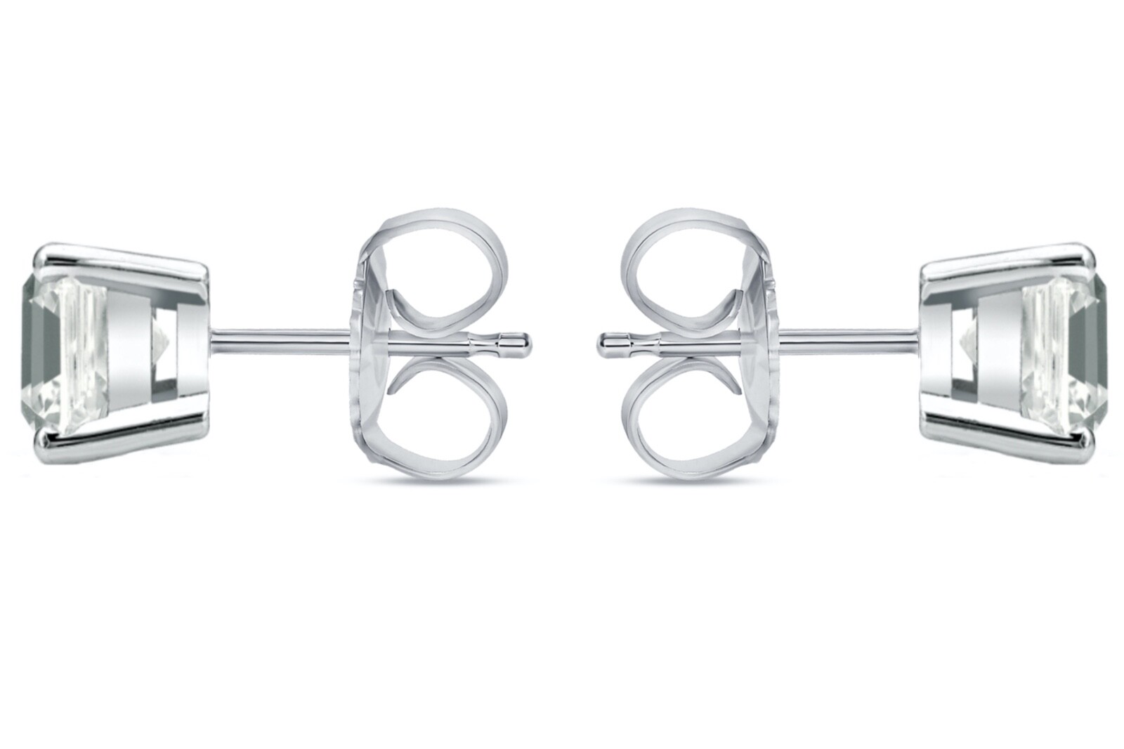 1 Ct Asscher Cut Created Diamond Real 14K White Gold Earrings Studs Push Back