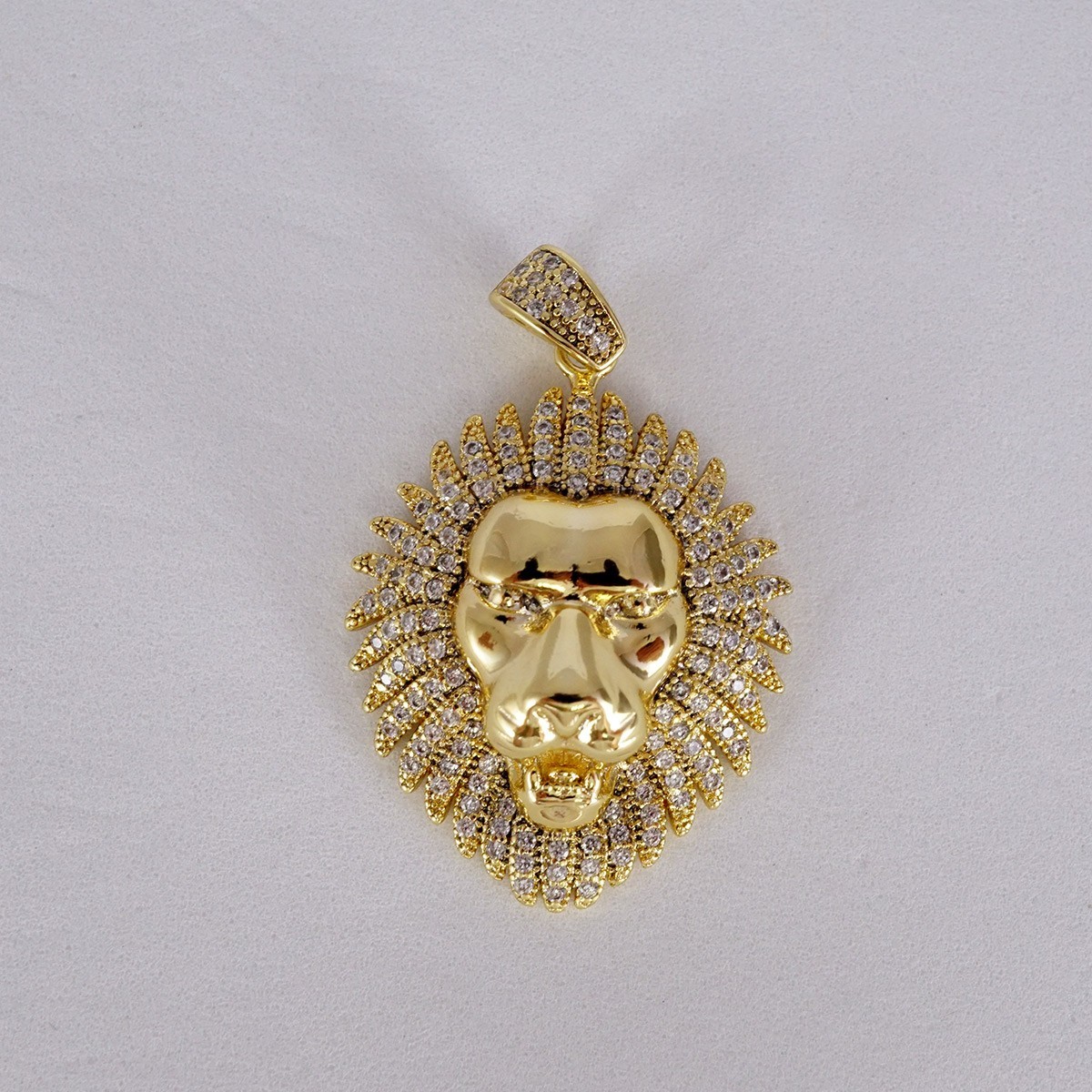 2Ct Round Lab Created Diamond Lion Head Hip Hop Pendant 14K Yellow Gold Plated