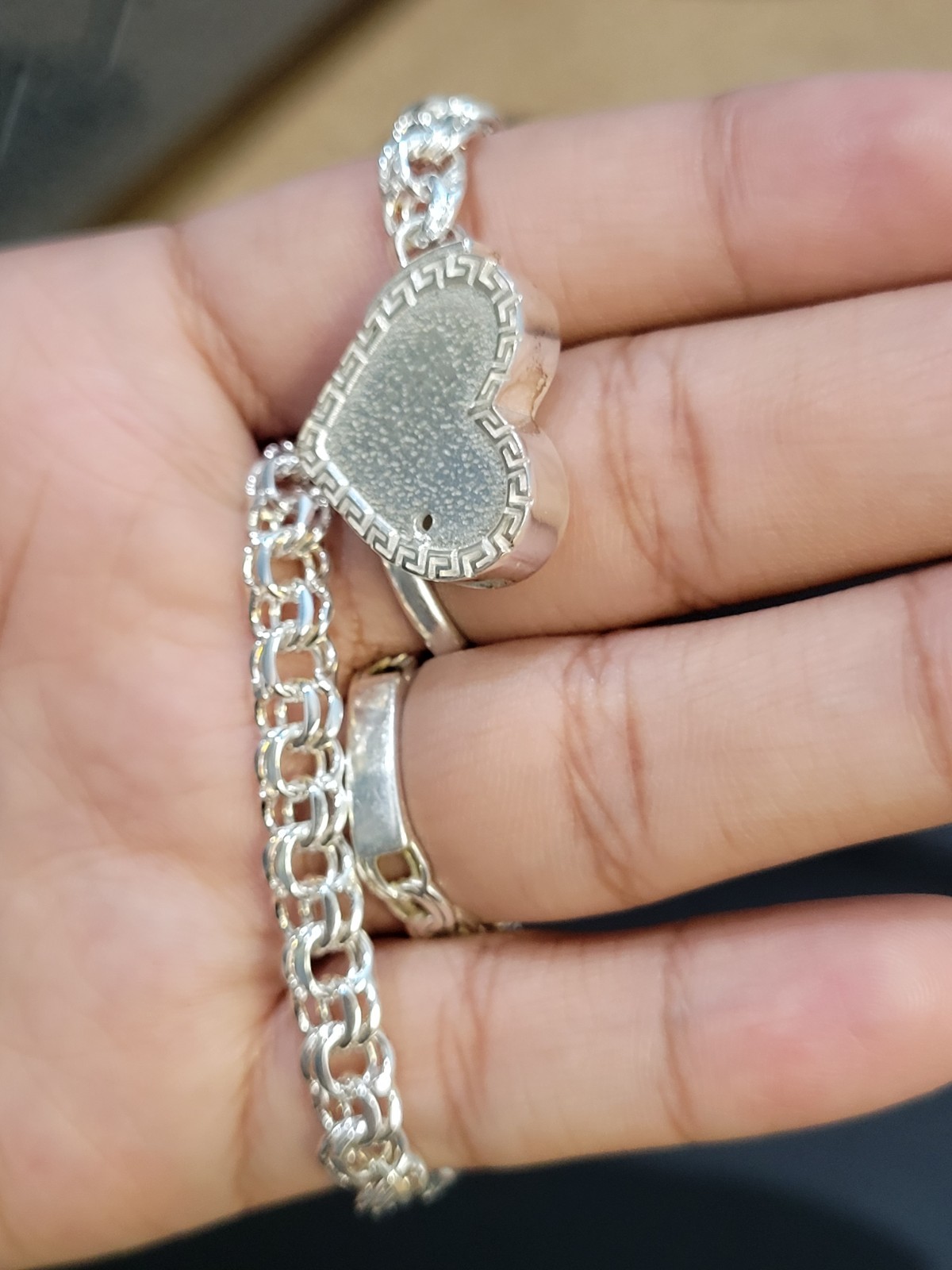 925 sterling silver Chino Link 8″ 6mm 19.58g Greek Heart Lock Bracelet Ladies!