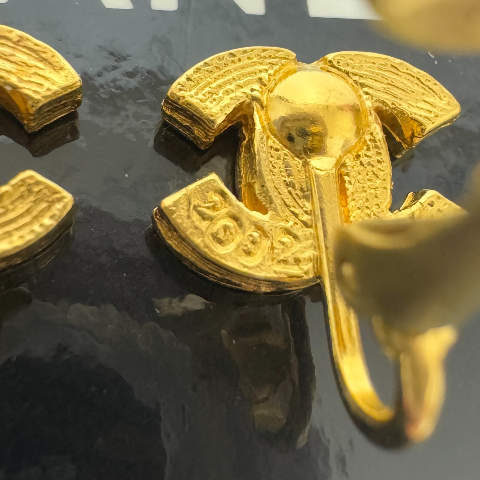 CHANEL 2092 CC Logo COCO Mark Earrings Gold Rhinestone Clip-On Authentic JAPAN