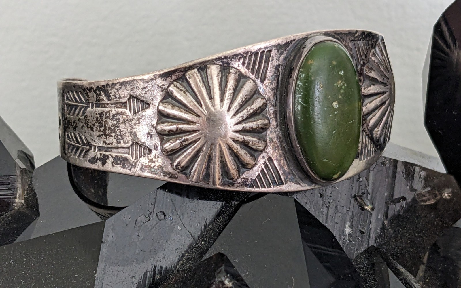 Fred Harvey Era Navajo Stamped Silver Cuff Bracelet