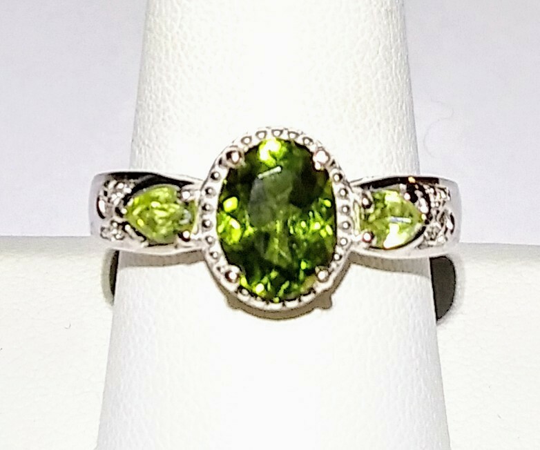 GENUINE HEBEI PERIDOT & CAMBODIAN ZIRCON RING PLATINUM OVER STERLING 2.30 CARATS