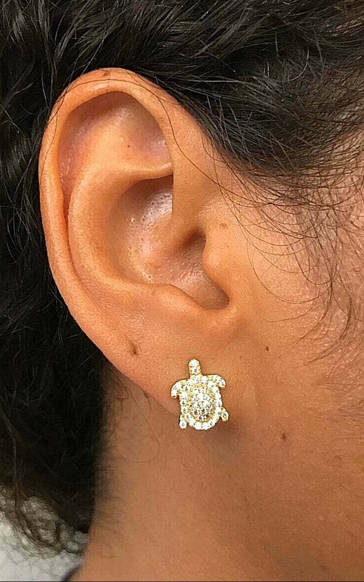 14k Gold Plated over 925 sterling silver Sea Turtle 11m x 9mm Earrings – ESE30