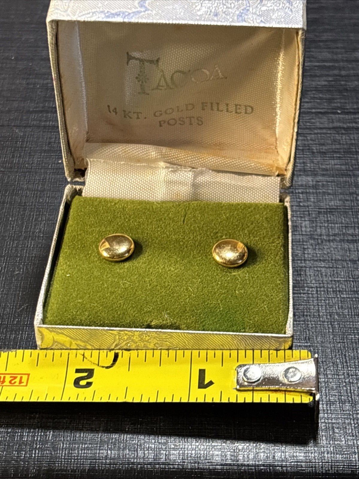 Tacoa Vintage 14 Karat Gold Filled 5mm Flat Round Stud Earrings In Box Check Pic