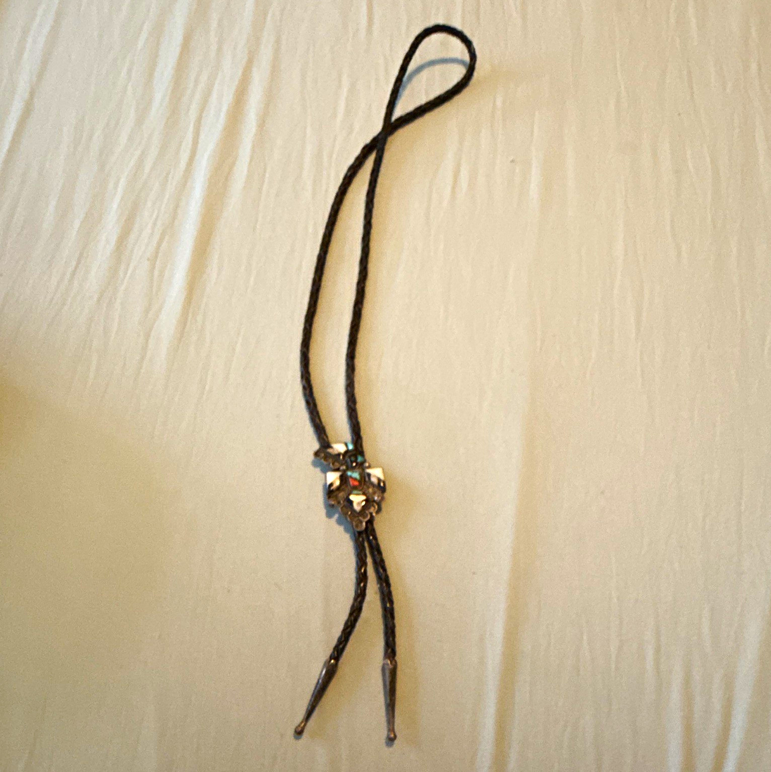 Bennett C31 Adjustable Leather Bolo Tie Slide Black Cord Sterling tips