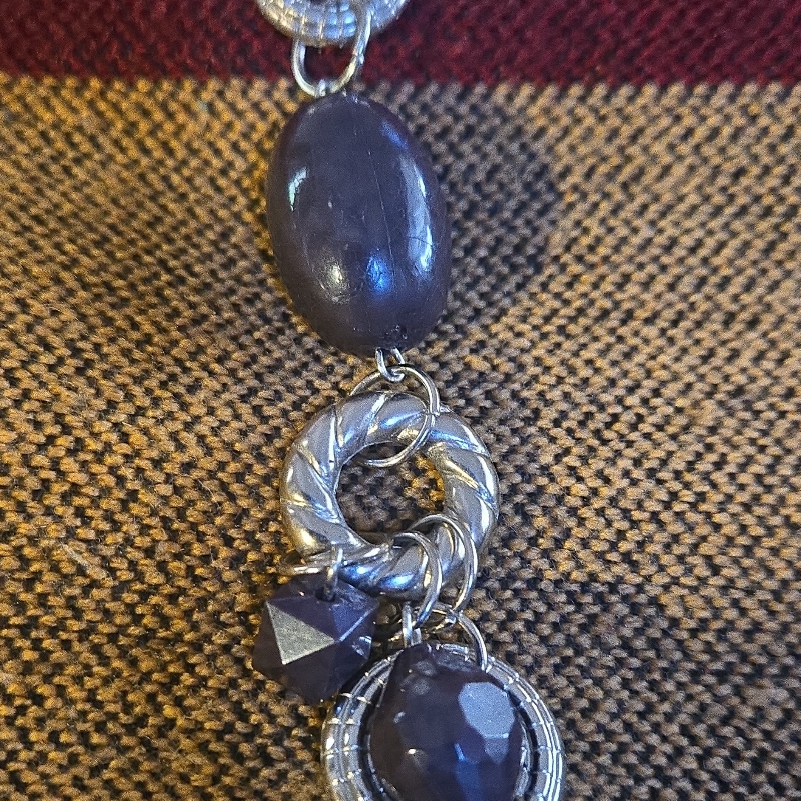 Silver Plated Cable Chain Statement Necklace Purple Dyed Oval Agate Lobster