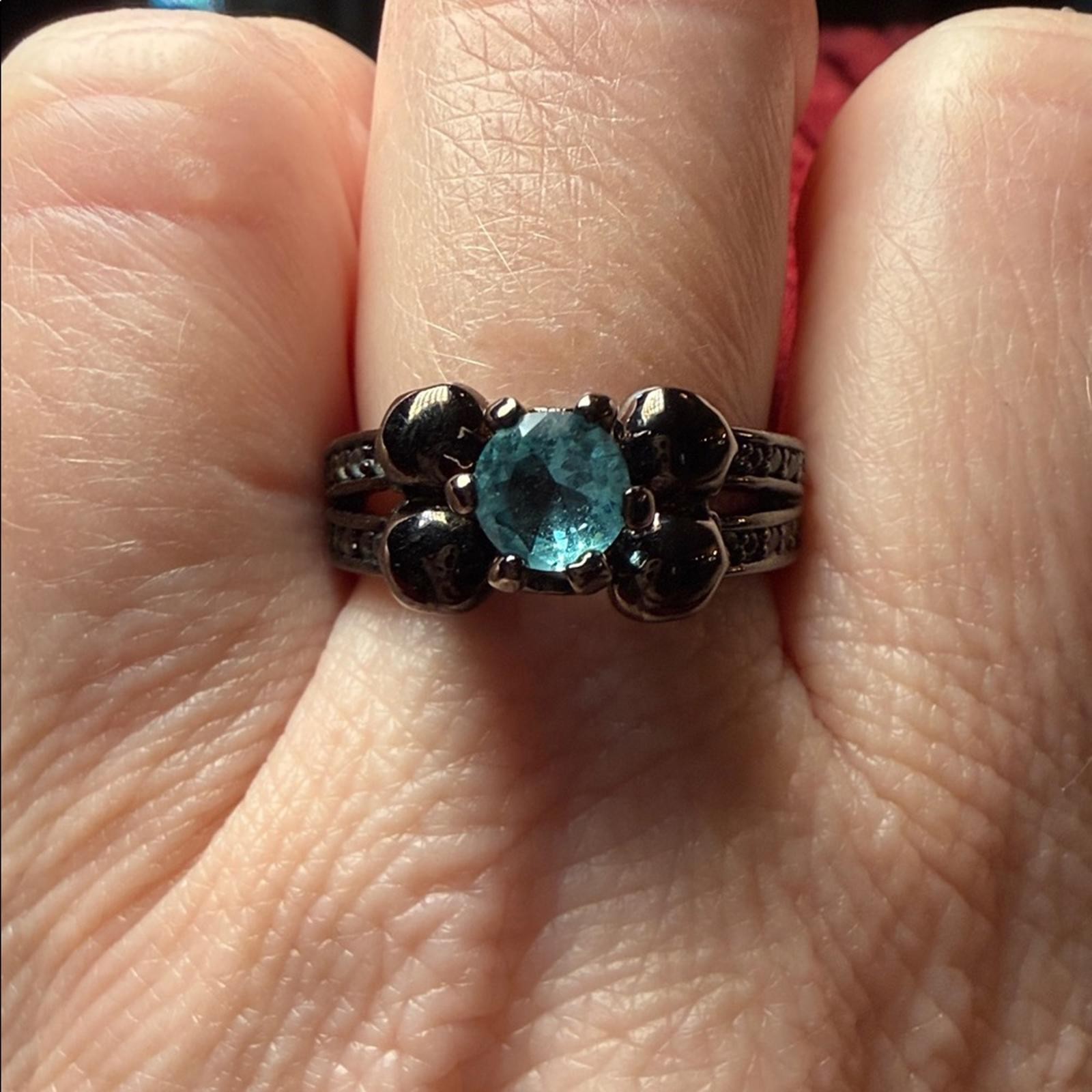 10K Black Gold Blue Gemstone Ring