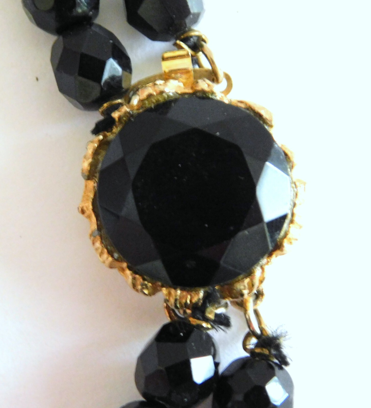 Gorgeous Vintage Jet Black Faceted Glass Double Strand Necklace Ornate Clasp