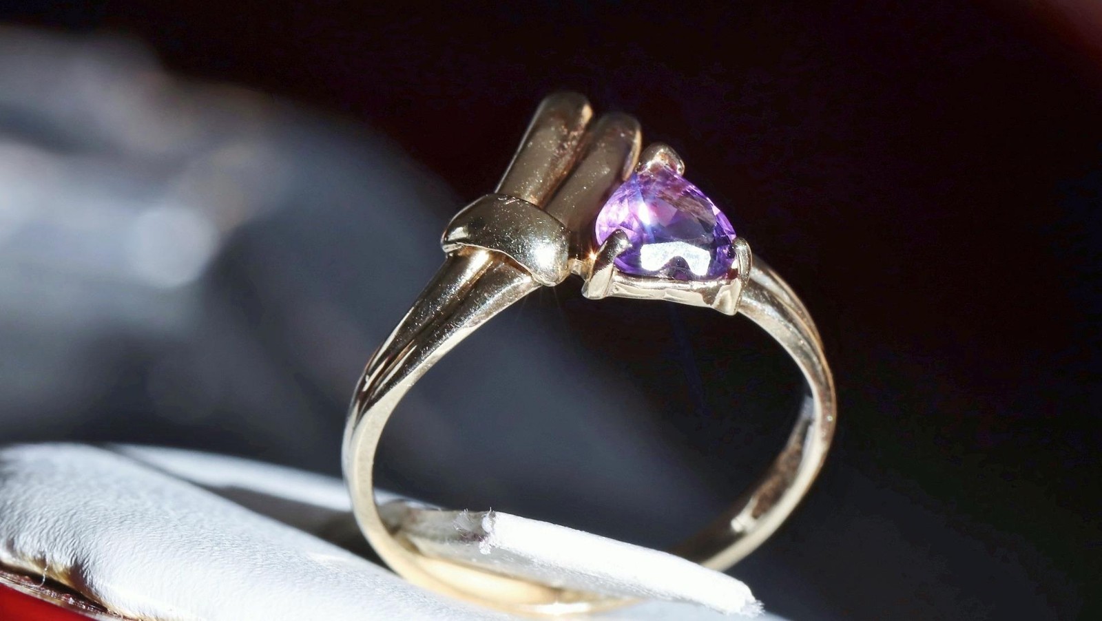 14k yellow gold ring 0.40ct amethyst heart solitaire size 5 vintage 1.95g N2695S