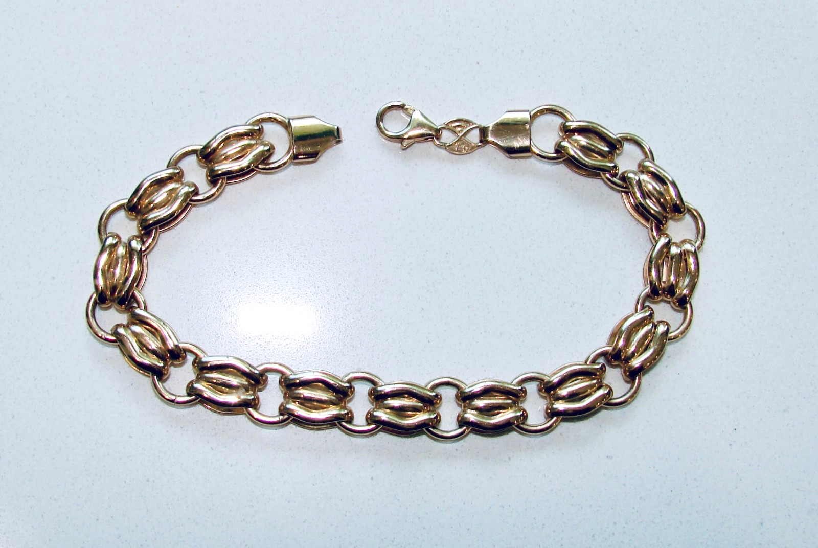 ETERNAGOLD 14K YELLOW GOLD ITALY UNIQUE LINK 7.75″ BRACELET 9.15G 9-10MM WIDE